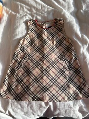 Burberry Plaid Tank Dress in Beige with Black and Red Trim 6 months